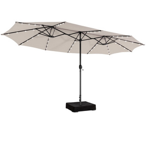 Outdoor 15FT Double-sided Patio Umbrella with Solar Lights  Large Twin Table Umbrella with Crank Handle  Umbrella Base Included