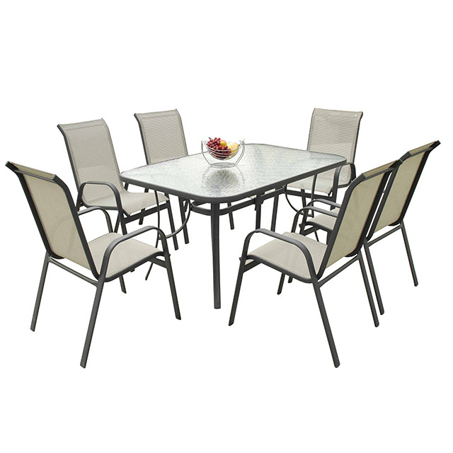 China Manufacturer Morden Garden Comfort Patio 7Pcs Outdoor Sling Chair And Table Dining Set