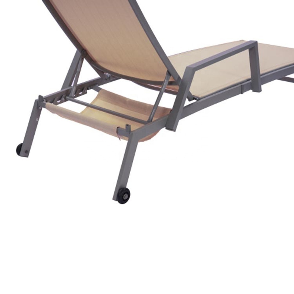 All Weather KD Outdoor Sling Chaise Lounge with Armrest and Wheels Adjustable Recliner Five-Position and Full Flat Tanning Chair