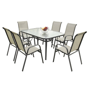 China Manufacturer Morden Garden Comfort Patio 7Pcs Outdoor Sling Chair And Table Dining Set