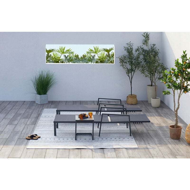 Patio 3pcs Textilene Chaise Lounge Set with Side Table Outdoor Aluminum Adjustable Back for Yard Garden Sunbathing All Seasons