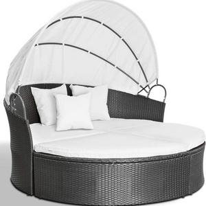 Patio Furniture Outdoor Round Daybed with Retractable Canopy Wicker Rattan Separated Seating Sectional Sofa for Backyard Porch