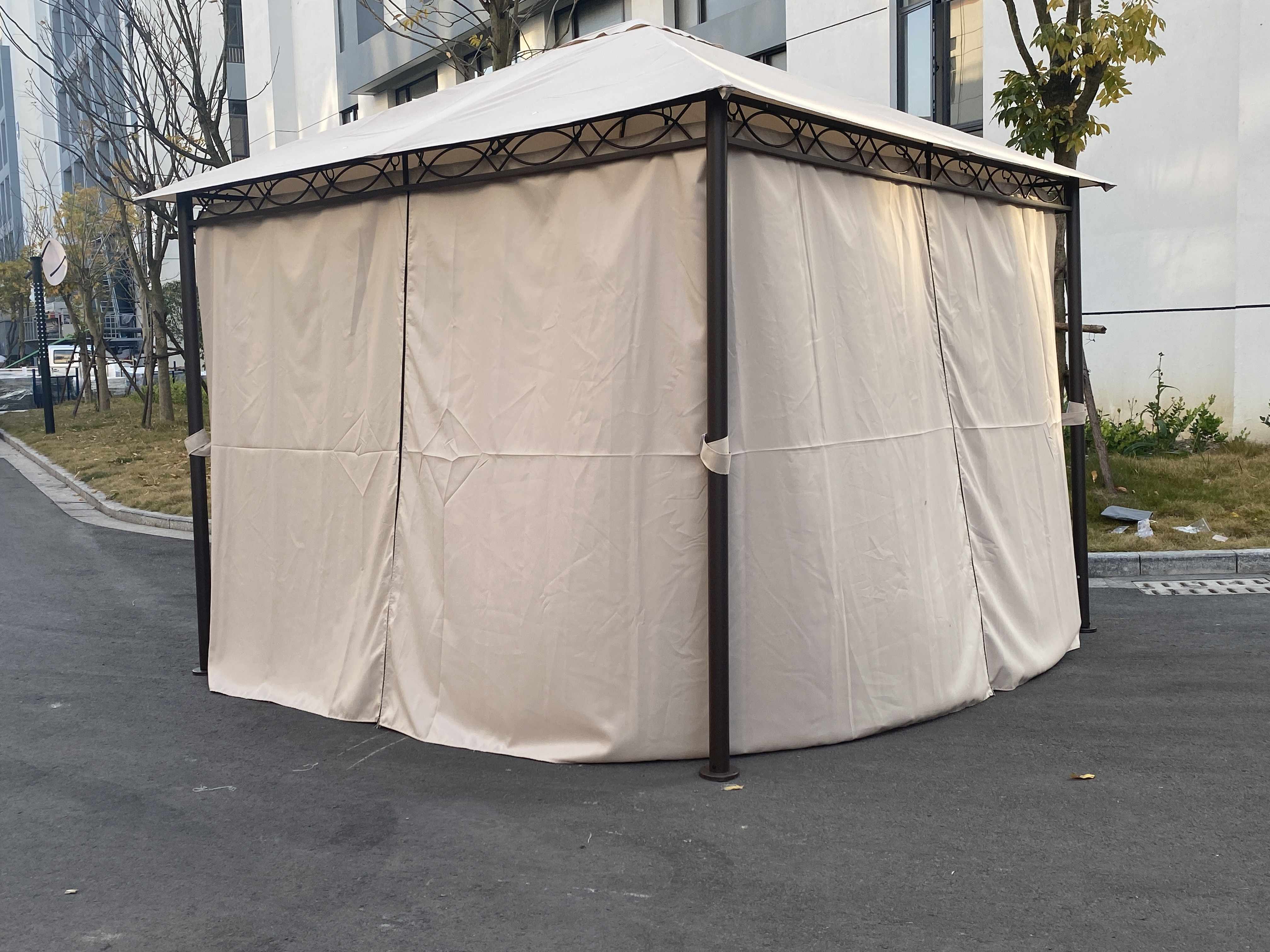 3X3M Outdoor Steel Garden Gazebo With Mesh Curtain Panels