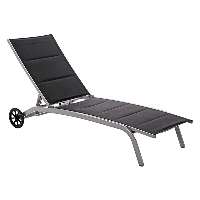 All Weather Patio Beach Adjustable Reclining Chair Aluminum Mesh Outdoor Garden Poolside Chaise Lounge Chair With Rubber Wheels