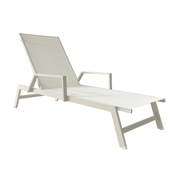 Patio Chaise Lounge Chair Aluminum Outdoor Sunbathing Lounger Pool Tanning Chairs Armrest Recliner Chair for Beach Garden Lawn