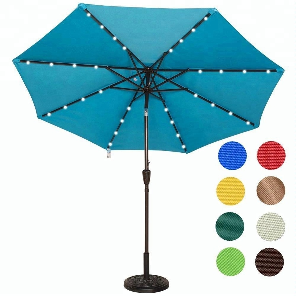 9Ft Outdoor Garden Parasol With 32 Solar Led Lights