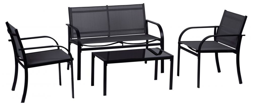 4 Pieces Outdoor Patio Furniture Textilene Modern Conversation Black Bistro Set with Loveseat Tea Table for Home Lawn Balcony