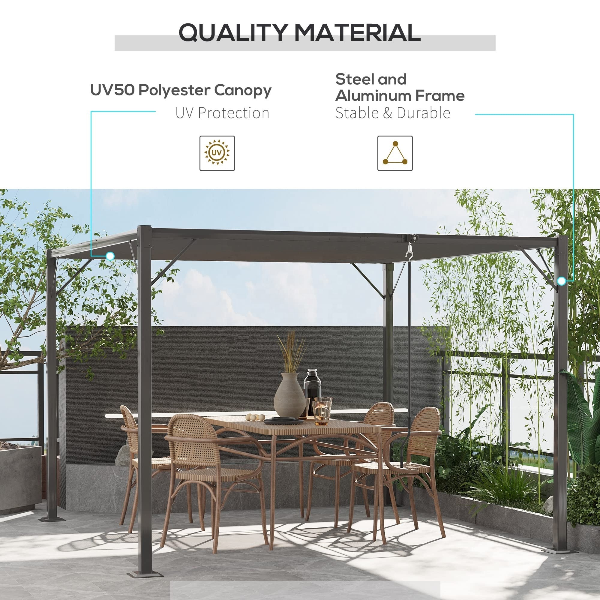 Outdoor Louvered Pergola 10' x 10' Aluminum Patio Gazebo Sun Shade Shelter with Adjustable Breathable Mesh Roof UV Resistant