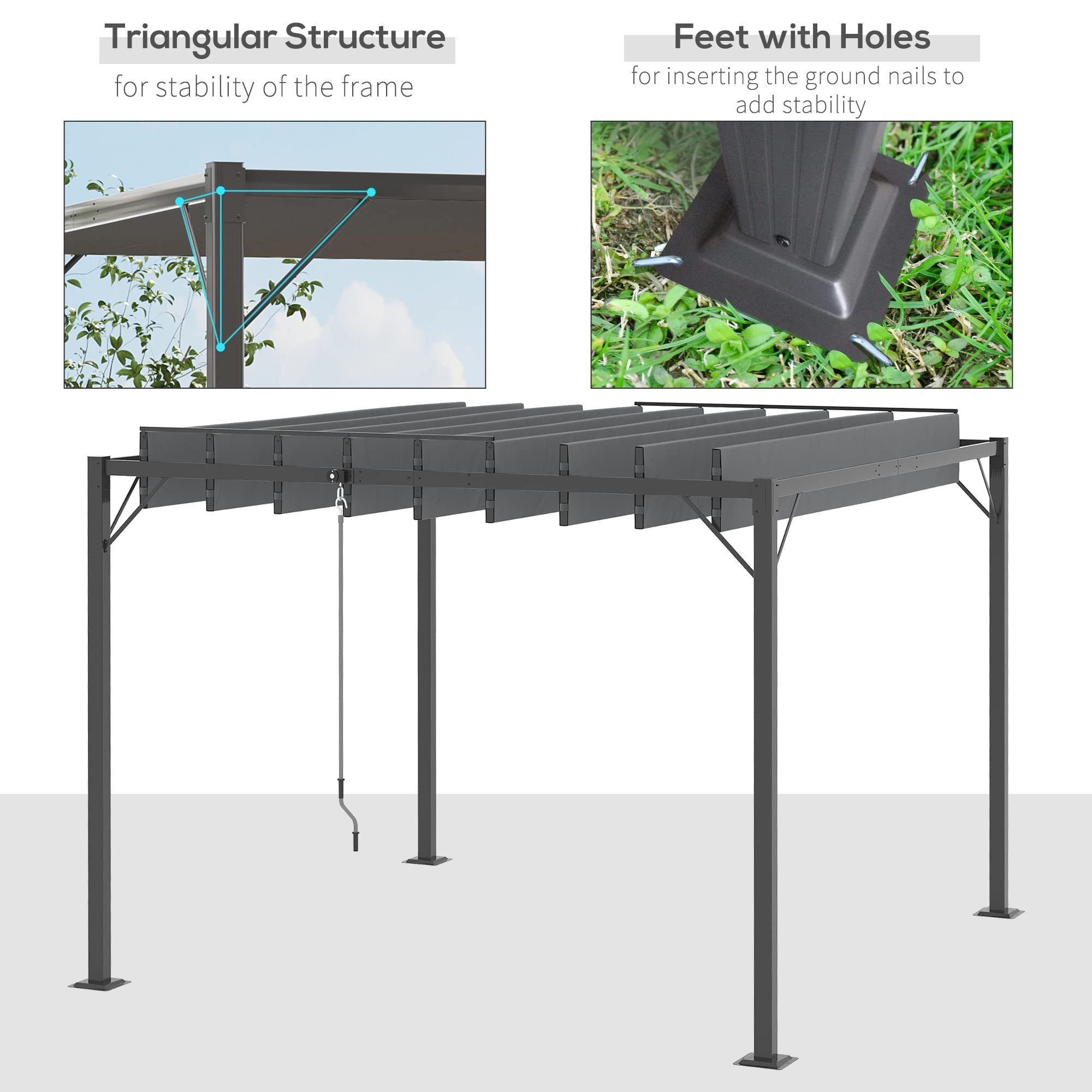 Outdoor Louvered Pergola 10' x 10' Aluminum Patio Gazebo Sun Shade Shelter with Adjustable Breathable Mesh Roof UV Resistant