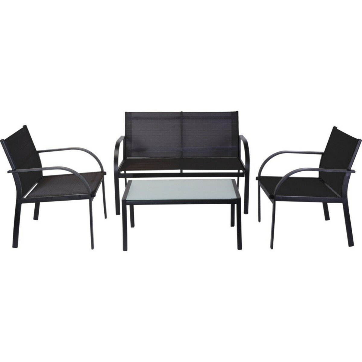 4 Pieces Outdoor Patio Furniture Textilene Modern Conversation Black Bistro Set with Loveseat Tea Table for Home Lawn Balcony