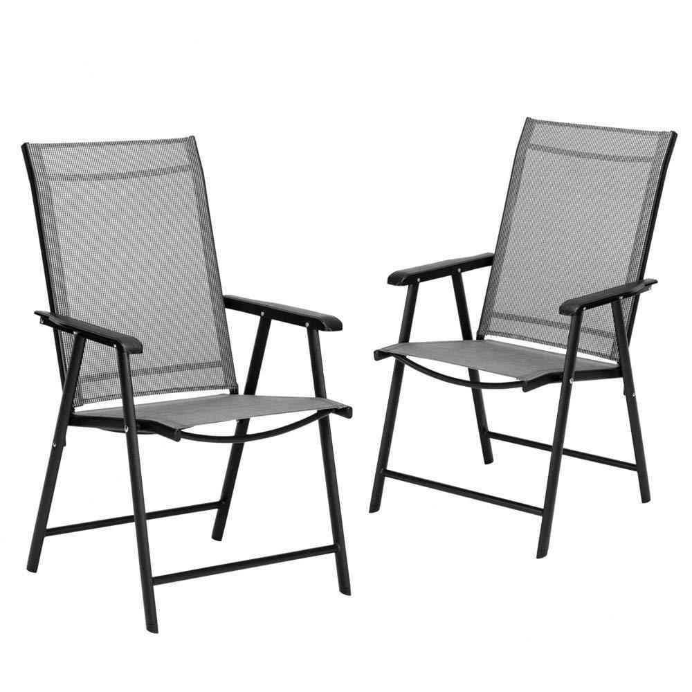 Patio Dinning Chair Outdoor Folding Sling Chairs with Metal Frame Portable Outside Chair with Armrest Deck Lawn Camping