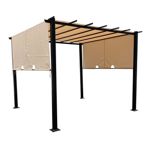 10ft x10ft Outdoor aluminum steel two-side blind pergola gazebo pavilion with retractable sunshade