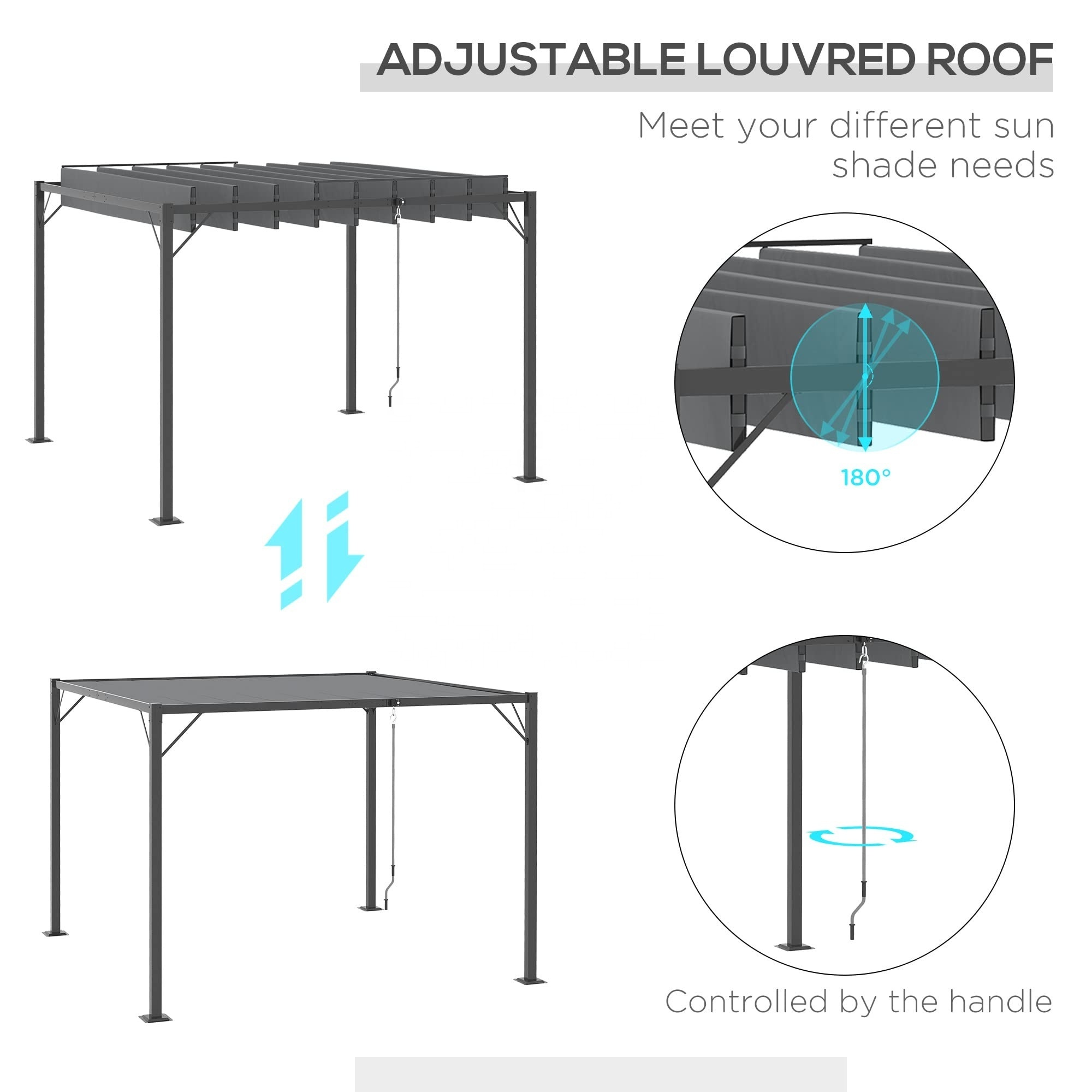 Outdoor Louvered Pergola 10' x 10' Aluminum Patio Gazebo Sun Shade Shelter with Adjustable Breathable Mesh Roof UV Resistant