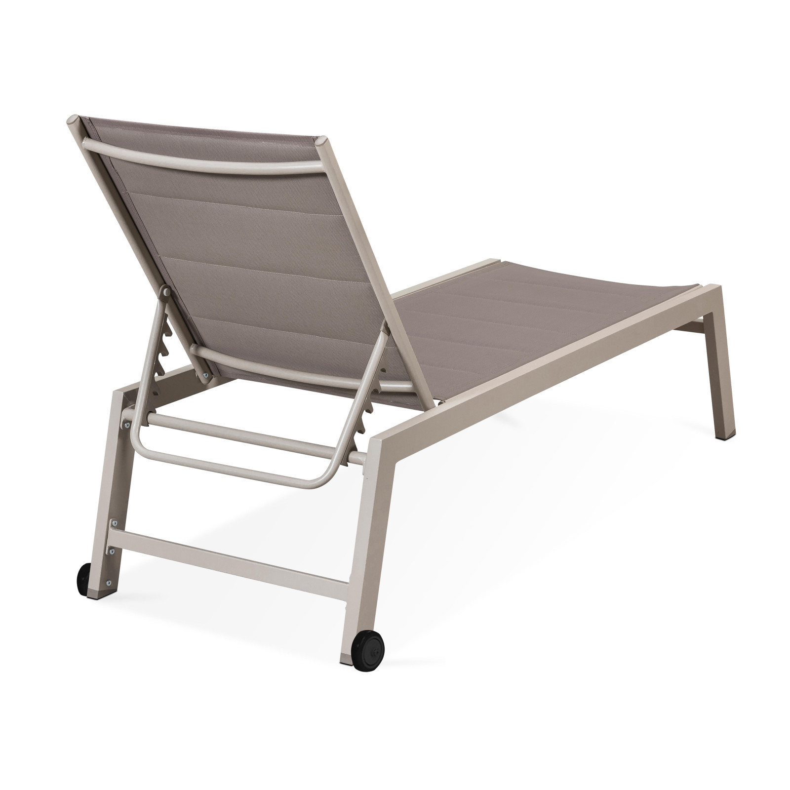 All Weather Aluminum Outdoor Patio Mesh Chaise Lounge Chair Textline Padded Outside Pool Furniture Lounger Recliner with Wheels