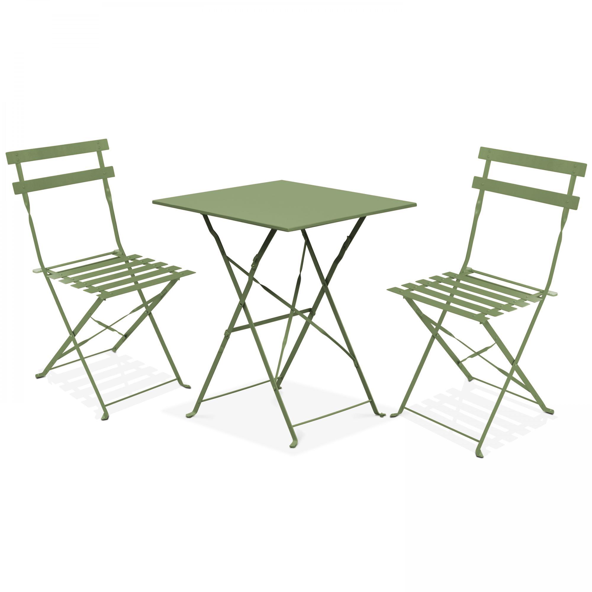 3 Pieces Patio Bistro Set Steel Folding Table and Chairs Folding Outdoor Patio Furniture Sets for Lawn Yard Bistro Balcony Green