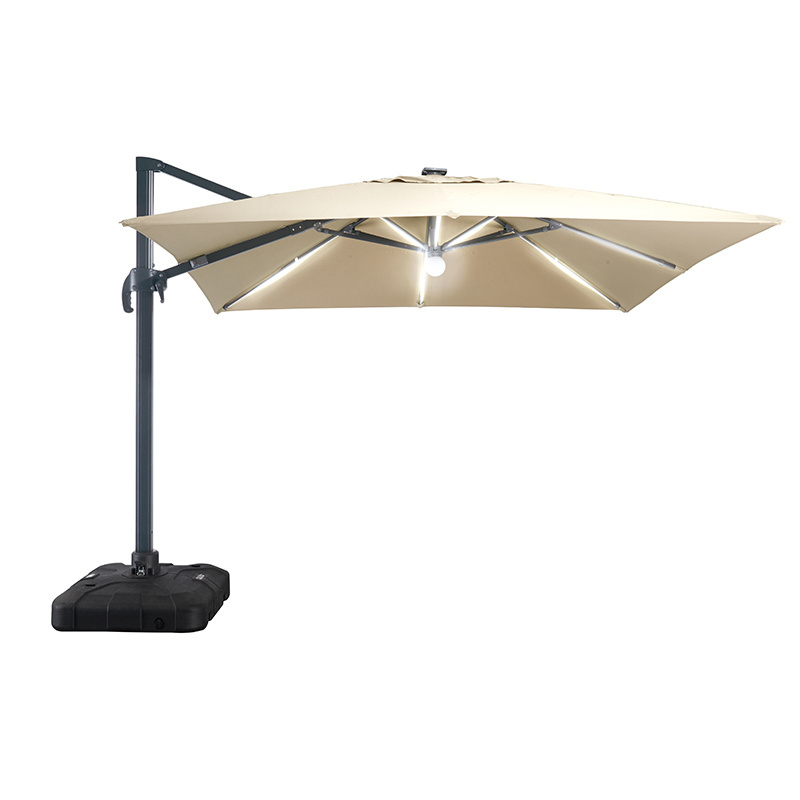 wholesale umbrella set aluminum led light garden umbrella with Solar Panel Outside Beach Sun parasol