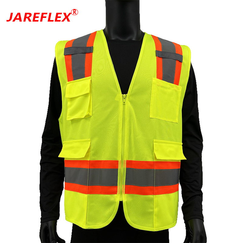 Safety Vest Reflective ANSI Class 2, High Visibility Vest with Pockets and Zipper Construction Work Vest Hi Vis