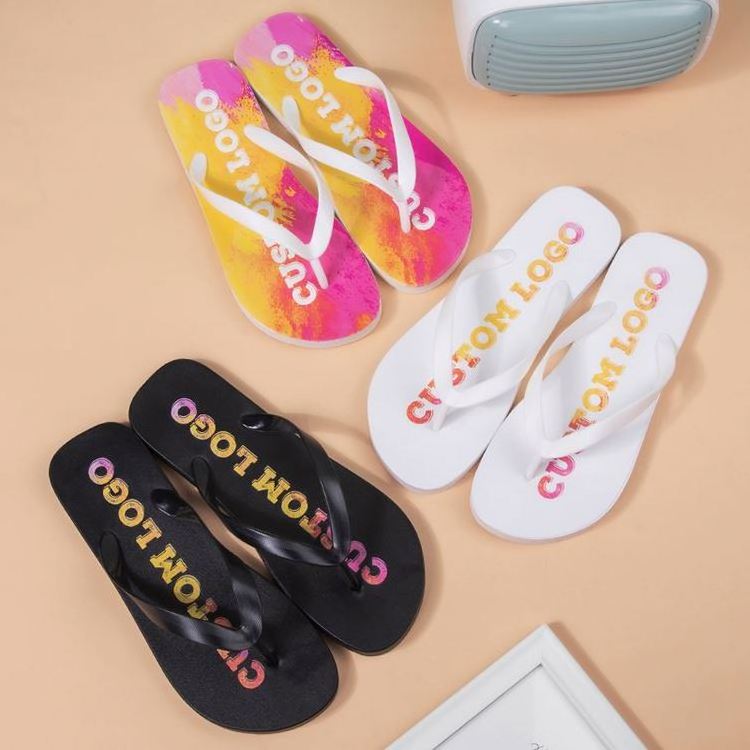 Eco Promotional Customized Printed Custom Logo Print Pvc Flipflops Beach Flip-Flops Slippers Cheap Wholesale Custom