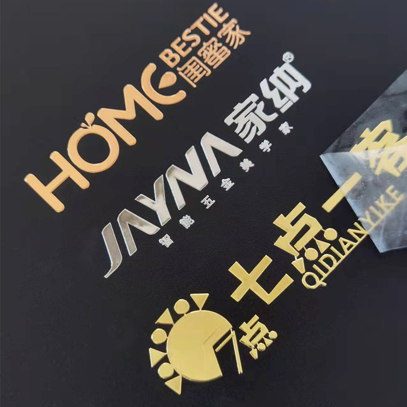 Custom Printed Gold Silver Foil Black Logo Pressed 3D Die Cut Package Label Metal Transparent Transfer UV Metallic Sticker