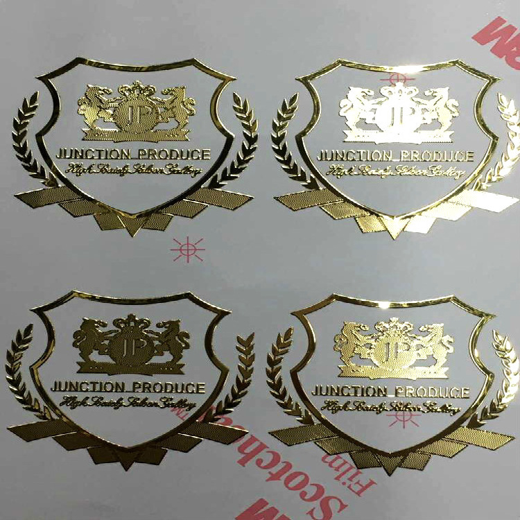 Custom Printed Gold Silver Foil Black Logo Pressed 3D Die Cut Package Label Metal Transparent Transfer UV Metallic Sticker