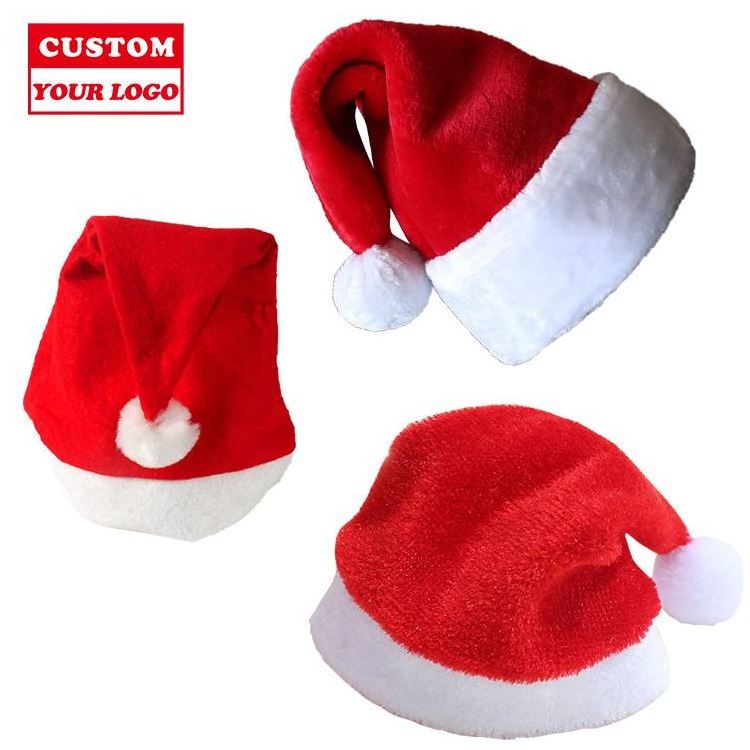 Wholesale Low Moq Good Quality Custom Logo Polyester Red Santa Hat