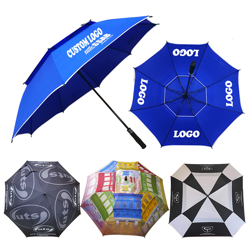 Wholesale bulk  double strong wind resistant umbrella golf umbrella double layer