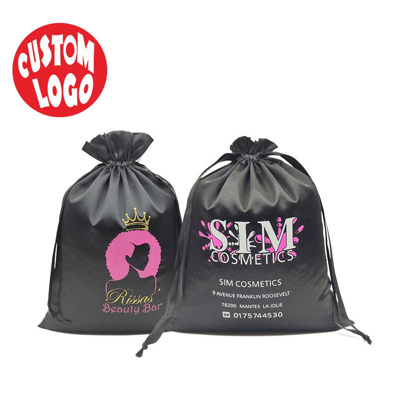 Custom Logo Small Satin Dust Pouch Gift Packaging Hair Wig Large Silk Bag Satin Drawstring Bag Custom Satin Bags With Logo