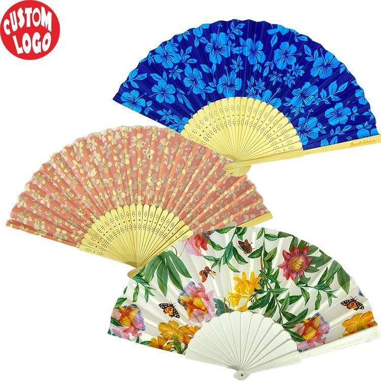 Black Bamboo Ribs Hand Held Folding Fabric Classical Black Chinese Paper Fan Silk Hand Fan