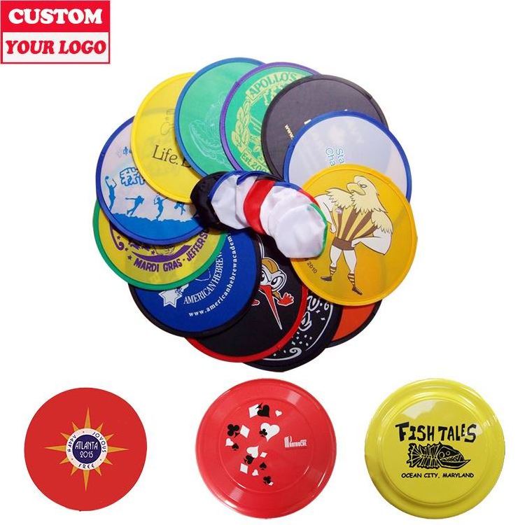 Custom Printed Soft Pet Flying Disc Round Nylon Hand Folding Fan With Pouch Foldable Flying Disc