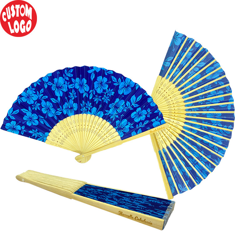 Wholesale Customized Clack  Wooden Bamboo Paper Recycled Classical Portable Hand Paper Folding Fan For Women