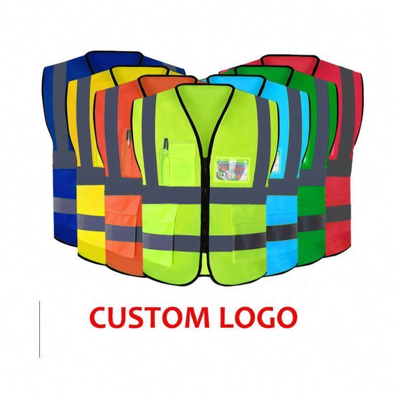 Construction Work Reflect Customized Logo Promotion Gifts Safety Yellow Vest With Pocket