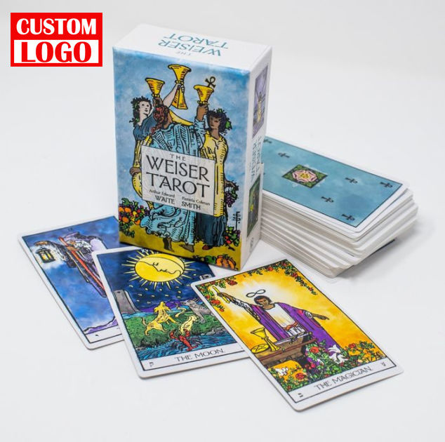 Affirmation Gold Foil Trim Decks Size Card WIth Box Holder Set Custom Printing Black Tarot Cards With Guidebook