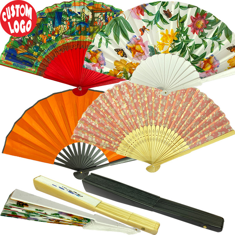 Wholesale Customized Clack  Wooden Bamboo Paper Recycled Classical Portable Hand Paper Folding Fan For Women