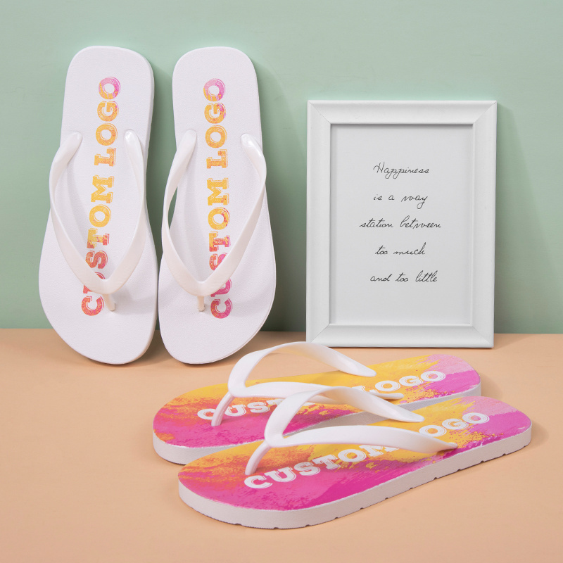 Eco Promotional Customized Printed Custom Logo Print Pvc Flipflops Beach Flip-Flops Slippers Cheap Wholesale Custom