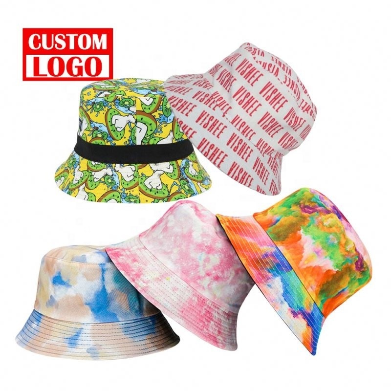 All Over Sublimation Print Logo Bulk Mens Bucket Hats Full Printing Pattern Bucket Caps Women Custom Foldable Bucket Hat