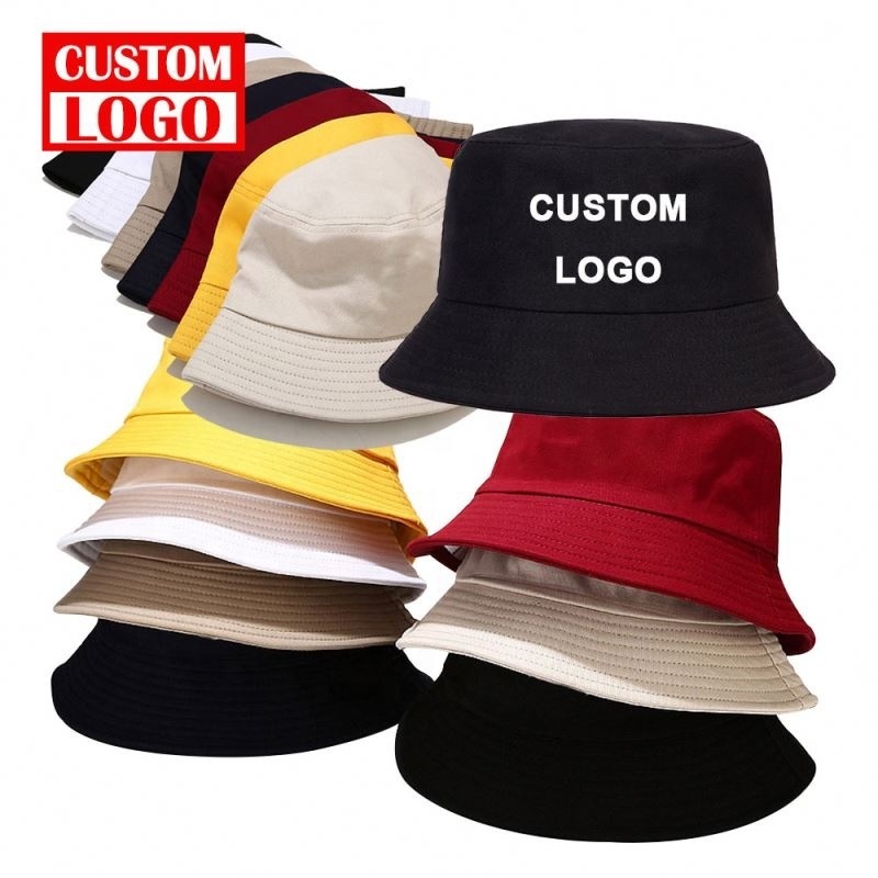 Embroidery Printed Logo Fisherman Bucket Hat Sun Summer Double Side Cotton Custom Logo Embroidery Bucket Hat