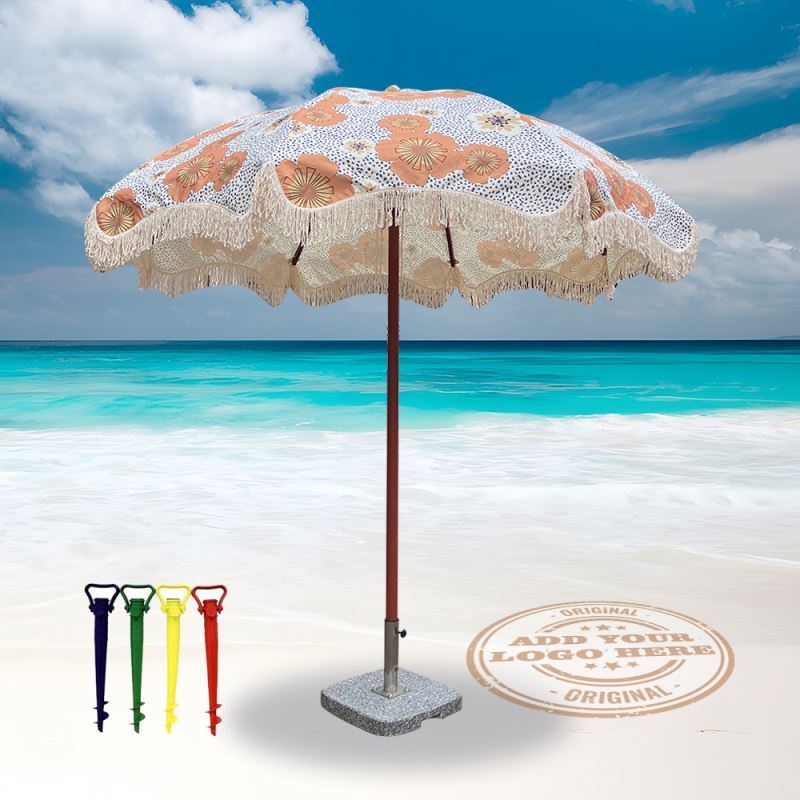 Low MOQ Adjustable Tassel Beach Umbrella With Logo Print