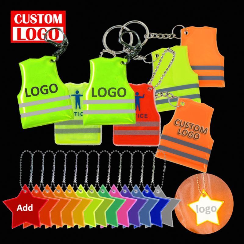 Reflector Keychain Custom Design Bag Tag OEM Custom Safety Vest Shape Reflective PVC Keychain Safety Reflective Keychain