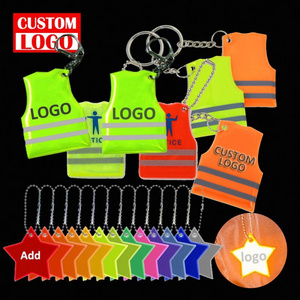 Reflector Keychain Custom Design Bag Tag OEM Custom Safety Vest Shape Reflective PVC Keychain Safety Reflective Keychain