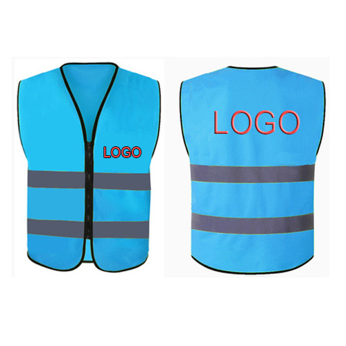 Quality Blue Safety Vest With Pockets WIth Logo Printed