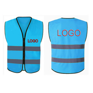 Quality Blue Safety Vest With Pockets WIth Logo Printed