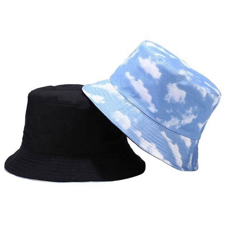 String Foldable Bucket Hat Wide Brim Fishing Cap Customized Full Printing Logo Cotton Blue Hat Bucket Full All Over Bucket Hat