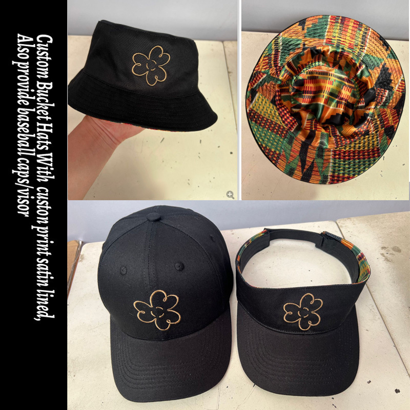 Promotional Personal Brand Embroidery Logo Travel Bucket Hats Custom Blanks Satin Lined Bucket Hat