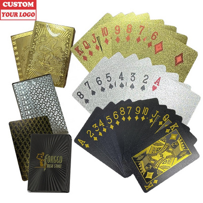 Personalized Pvc Plastic Waterproof Deck Poker Game Cards With Logo Printing Custom Gold Foil and Silver Black Playing Cards