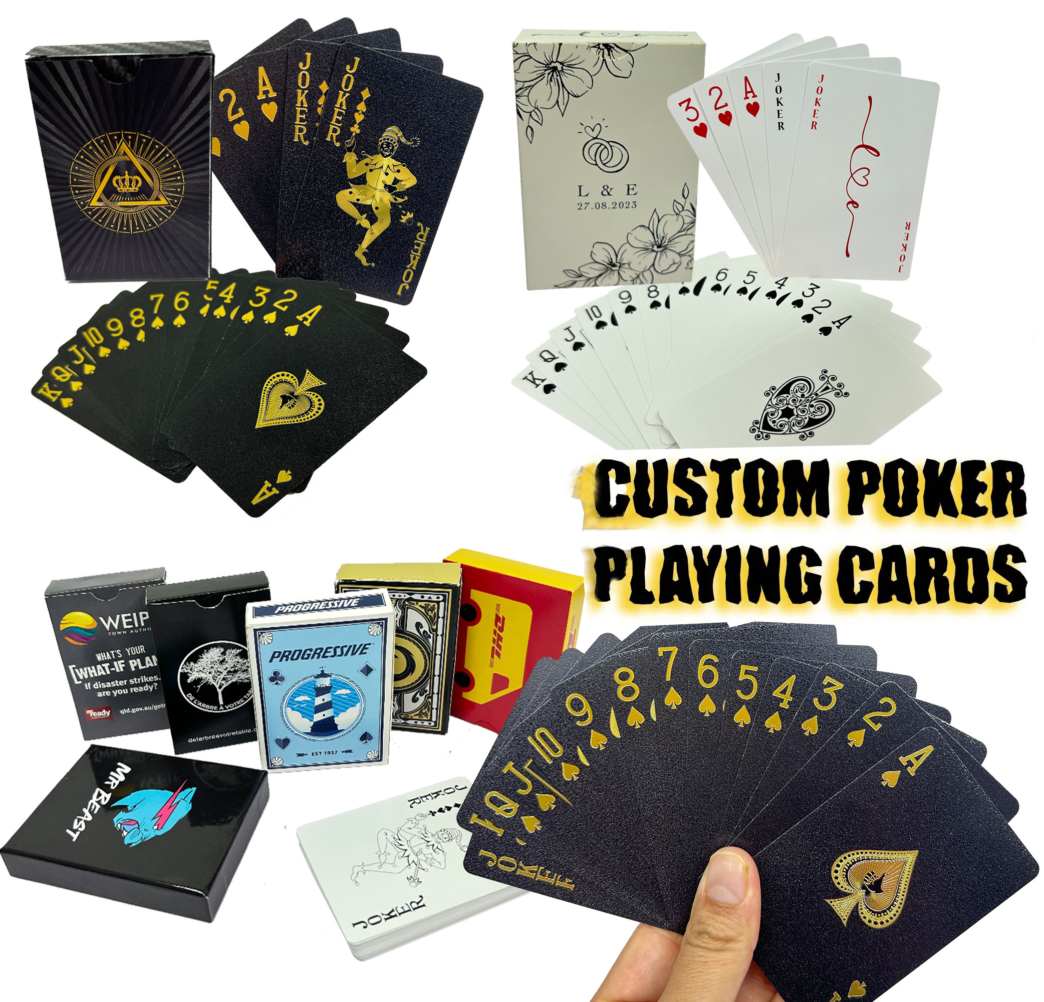 Waterproof Sublimation Playing Card With Box Front And Back Printing Logo Gold Paper Pvc Plastic Game Custom Poker Playing Card