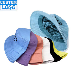 Promotional Personal Brand Embroidery Logo Travel Bucket Hats Custom Blanks Satin Lined Bucket Hat