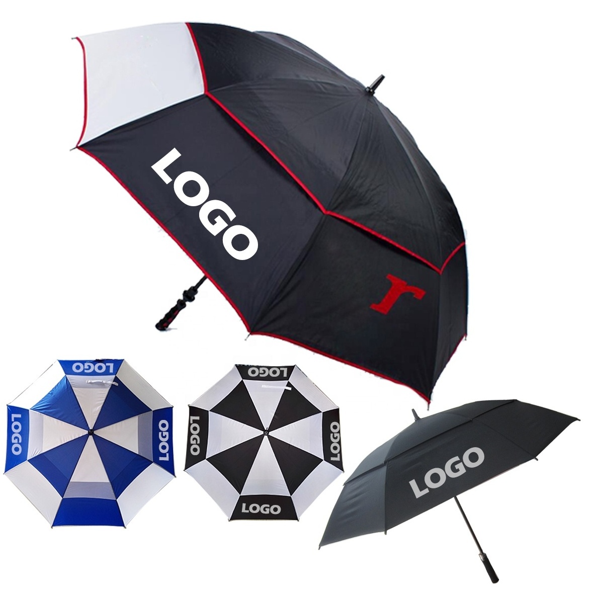 Promotional Golf Umbrella With Grip Handle 62Inch Large Oversize Double Canopy Golf Umbrella Windproof 62/68Inch Automatic Open