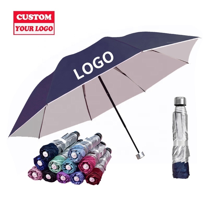 Manual Windproof Made Promotional Custom Foldable Umbrella With Logo Print Customize Rain UV Three 3 Folding Umbrella