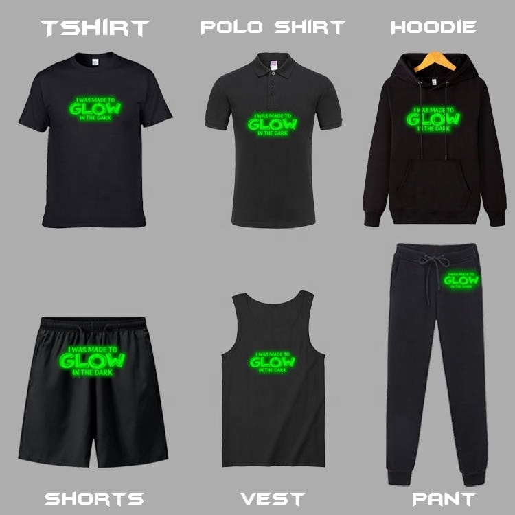 Custom Your Own Logo Screen Printing Clothing Apparels Garments Shirts Glow In The Dark with UV Fluorescent Ink