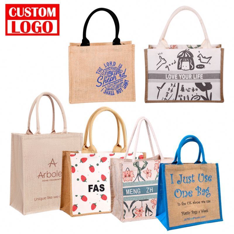 Low MOQ Custom Jute Tote Bag Natural Burlap Jute Rice Bags With Printing Logo